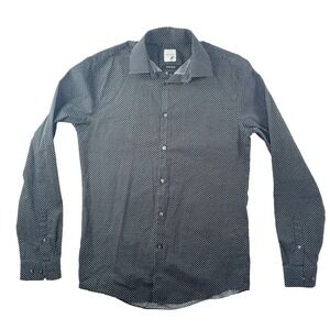 J Ferrar Button up Shirt Men S Super Slim Fit Navy Polka‎ Dot Stretch Long Sleev